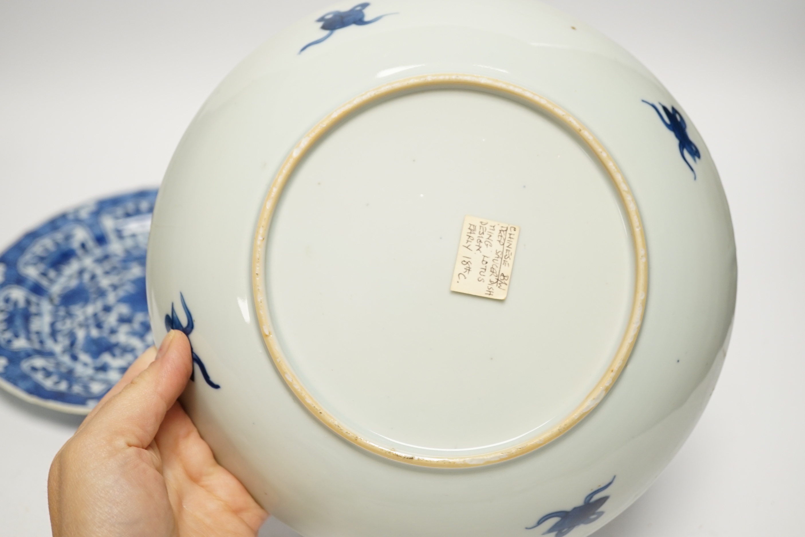 Two Chinese Kangxi blue and white plates, largest 22.5cm diameter